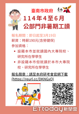 ▲2025年4至6月市府開放21名工讀職缺，歡迎設籍台南市或在台南市就讀之國內之大專院校、研究所之在學學生踴躍報名。（圖／記者林東良翻攝，下同）