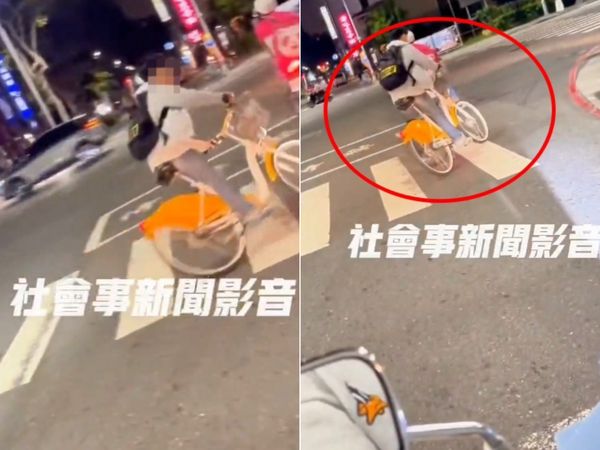 ▲單車弟在路口來回甩尾炫技。（圖／翻攝自社會事新聞影音）