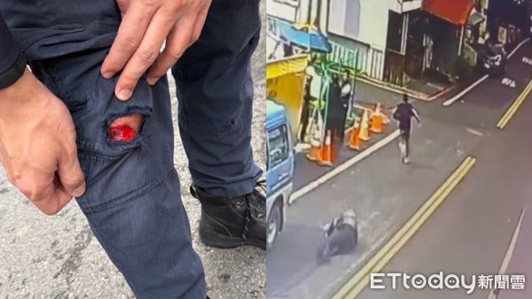 ▲勇警開3槍狂追通緝犯！跌倒又彈起身子　膝蓋見血顧不了。（圖／民眾提供）