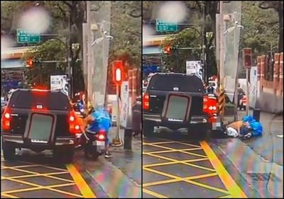 比特犬跳窗撲人緊咬!騎士打滾瘋狂掙扎 33秒驚悚畫面曝光