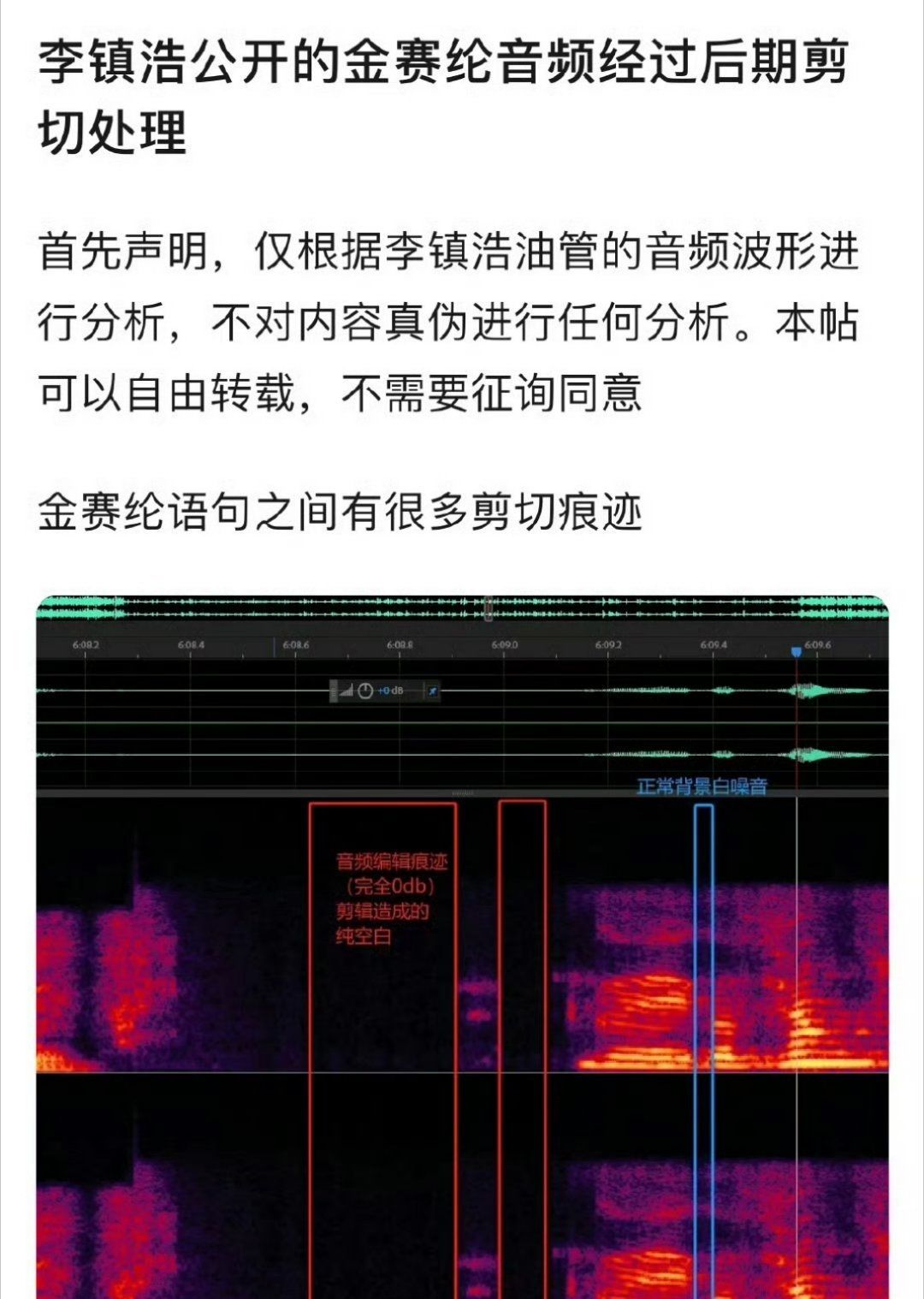▲▼有大陸網友對李鎮浩的YT影片進行音頻波形分析，發現金賽綸錄音檔的部分有頻繁剪輯的痕跡，李鎮浩說話的部分則沒有。（圖／翻攝微博）