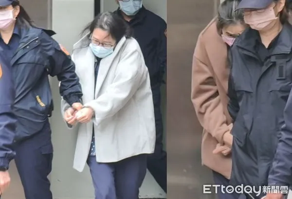 ▲▼台北地院19日審理「剴剴案」，涉聯手施虐的保母姊妹劉彩萱（白色外套）、劉若琳（咖啡色外套）開完庭低頭快步走上囚車。（圖／記者黃哲民攝）