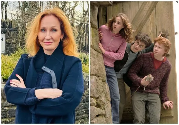 JK羅琳（左圖）因跨性別議題與《哈利波特》3主演艾瑪華森（右圖左起）、丹尼爾雷德克里夫、魯伯葛林特撕破臉。（翻攝X@jk_rowling、IMDb）