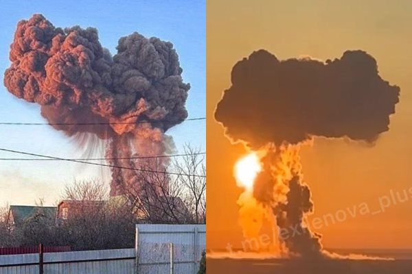 ▲▼烏克蘭20日攻擊俄羅斯恩格爾斯空軍基地（Engels Airbase），引發大規模爆炸，炸出蕈狀雲。（組圖／翻攝自X）