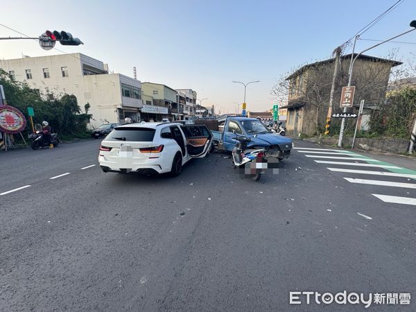 ▲台13線三義車站前地下道路口，發生4車連環碰撞事故、釀1人輕傷，肇事駕駛恐扛事故全責。（圖／記者楊永盛翻攝）