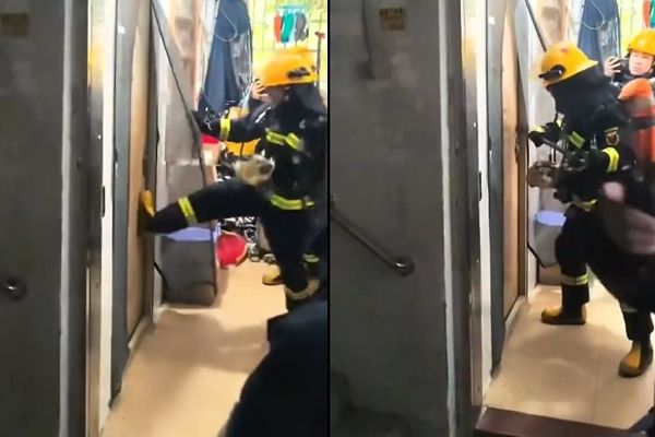 ▲▼女住戶大喊「救命啊」鄰居緊急報案，沒想到警消破門後，畫面十分尷尬。（圖／翻攝抖音）
