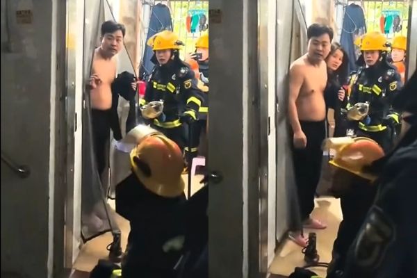 ▲▼女住戶大喊「救命啊」鄰居緊急報案，沒想到警消破門後，畫面十分尷尬。（圖／翻攝抖音）