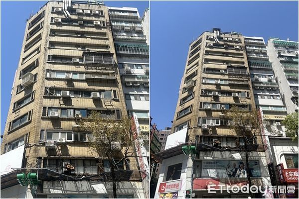 ▲▼台北市林森北路大樓磁磚脫落砸車。（圖／記者邱中岳翻攝）