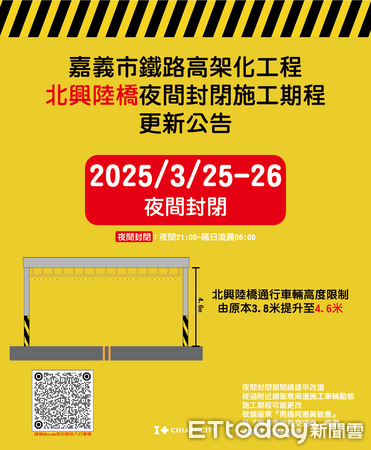 ▲▼   北興陸橋配合鐵高施工03/25及03/26夜間(21時至翌日6時)全線封閉   。（圖／嘉義市政府提供）