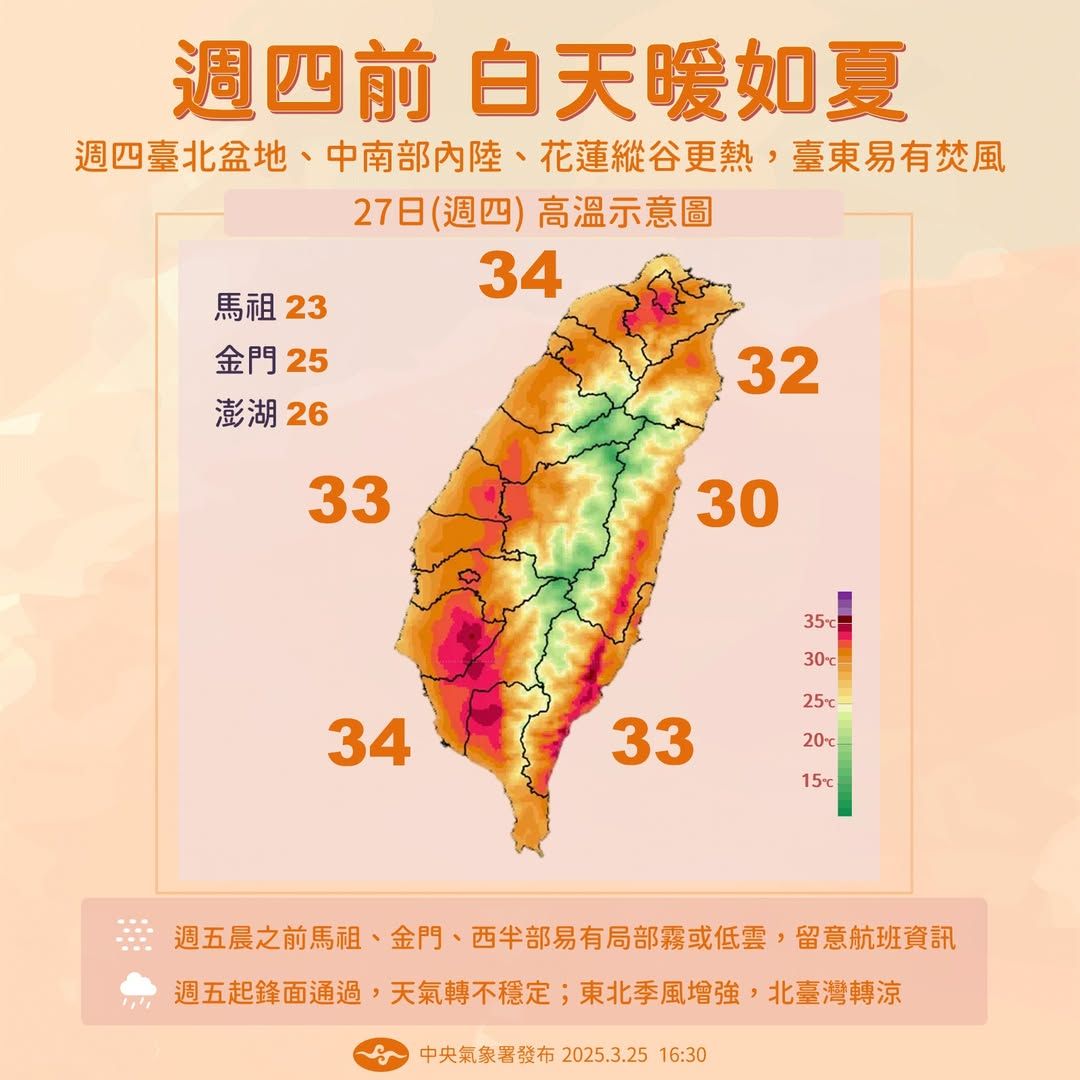 ▲▼高溫燈號。（圖／中央氣象署）