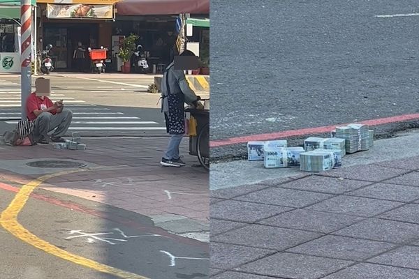 台南男街頭「曬600萬現金」！成堆擺人行道畫面曝光　原因超離譜