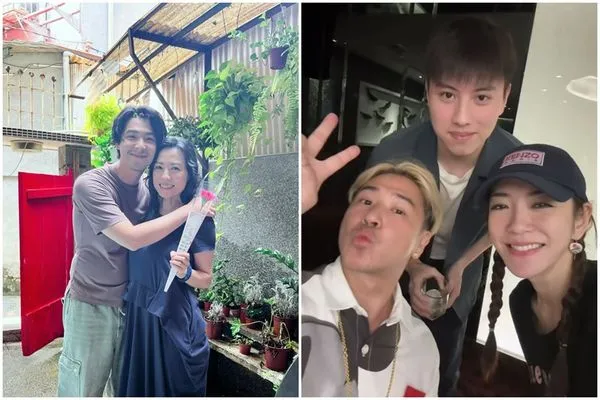 楊千霈在社群分享與詹仁雄、陳孝萱兒子鐵弟的合影（右圖）；陳孝萱去年演出《舊金山美容院》和連晨翔搭檔。（左圖）