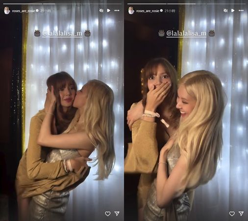 ▲Rosé環抱強吻Lisa。（圖／翻攝自Instagram／roses_are_rosie）