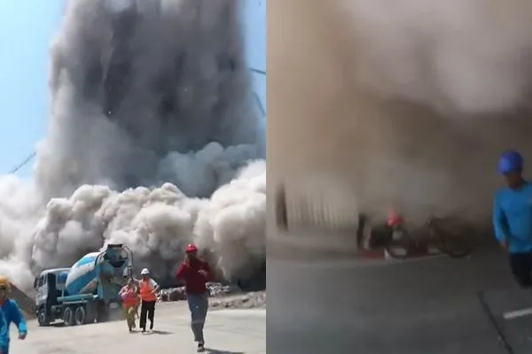 ▲▼緬甸強震導致泰國曼谷施工中的大樓倒塌。（圖／翻攝自X）