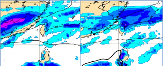 ▲▼ 下週(30)日20時地面氣壓及降水圖顯示，降雨範圍擴大至中部以北、南部山區及東半部。（圖／洩天機教室）