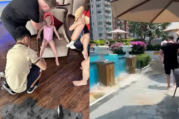 ▲▼曼谷高樓狂晃！他見2童「受困泳池」出手搭救　腳踩碎玻璃逃難。（圖／翻攝自Facebook／Vinc Teh ）