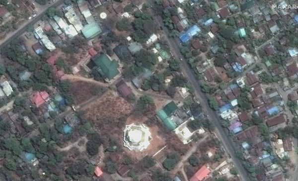 ▲▼ 緬甸大地震衛星影像前後對比照。馬西卡納（Ma Shi Khana）寶塔。（圖／路透）