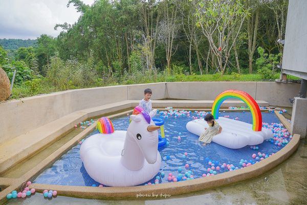 ▲▼最新南投埔里民宿「葉子祕境 YATS 森林系Villa」佔地1.2萬坪森林系Villa，門口就可以看到鴨鴨的溪流房、最新戲水池。（圖／部落客小腹婆大世界授權提供）