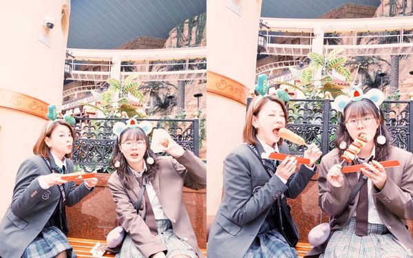 ▲方馨穿起制服與女兒在遊樂園遊玩。（圖／翻攝自Facebook／方馨的粉絲部）