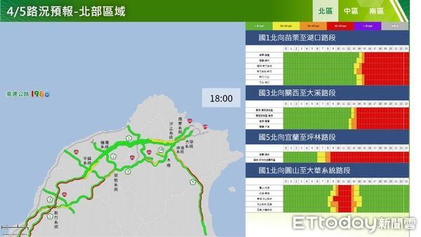 ▲▼清明連假第3天國道路況預測。（圖／高公局提供）