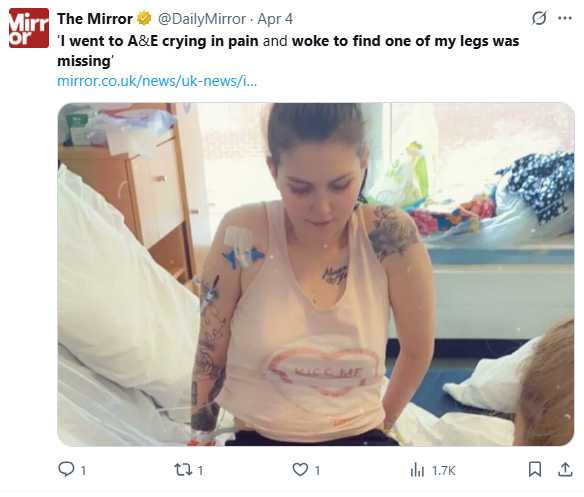 女護理師倒在急診室　她醒來「少了1條腿」崩潰辭職