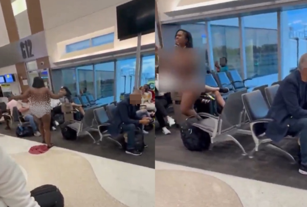 又有裸女大鬧機場！女乘客登機暴走　「全身脫到剩內褲」畫面曝。（圖／翻攝自X）