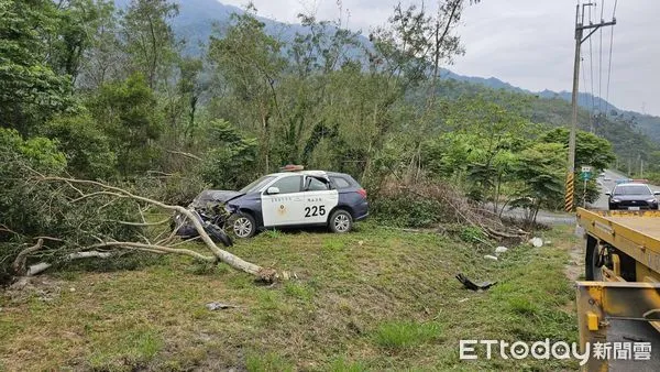 ▲台東關山警巡邏車山道遇野狗側翻。（圖／記者楊漢聲翻攝）