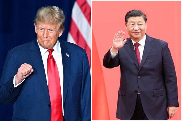 川普回白宮強勢徵稅，欲逼習近平「駕崩」？分析師：中國會戰到底。（翻自白宮臉書+《新華社》資料照）