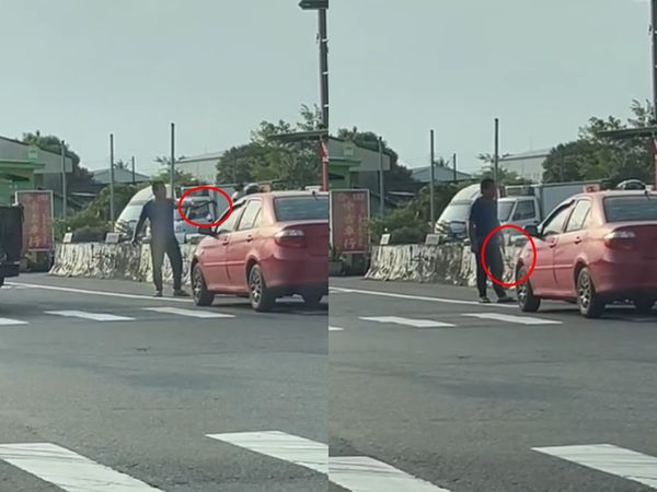 ▲▼    嘉義駕駛持鐮刀朝騎士揮舞，民眾目睹嚇壞        。（圖／記者翁伊森翻攝）