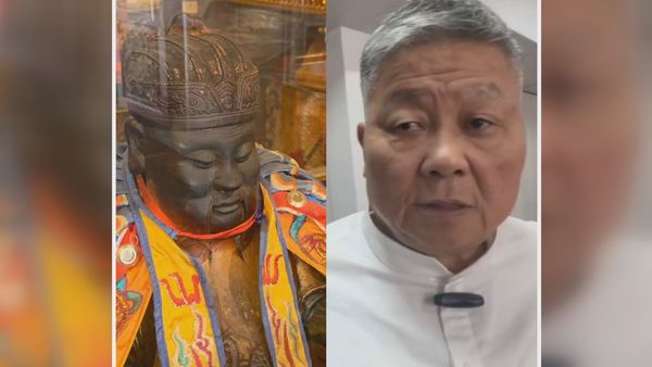 ▲▼ 彰化市無底廟鎮南宮內一尊土地公神像竟撞臉顏清標  。（圖／民眾提供）