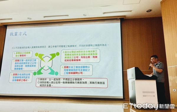 ▲台南市消防局與台南市消防設備師公會，聯合辦理「2025年度上半年消防設備人員及消防安檢人員法令研討與座談會」。（圖／記者林東良翻攝，下同）