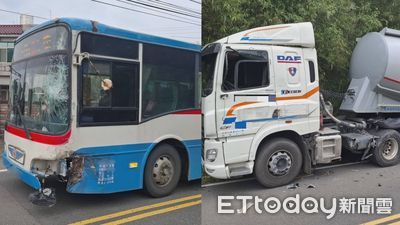 苗栗通宵客運擦撞油罐車!司機眼角見血 16乘客受驚嚇