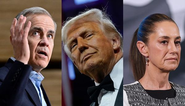 ▲▼加拿大總理卡尼（Mark Carney）,川普,墨西哥總統薛恩鮑姆（Claudia Sheinbaum）。（組圖／路透）