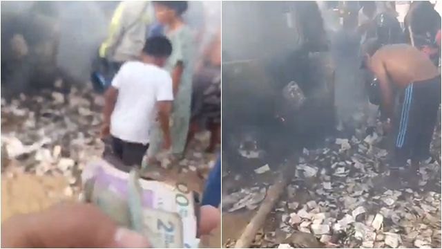 ▲▼歹徒撒了「滿地鈔票」村民瘋搶畫面曝光！　。（圖／翻攝X）