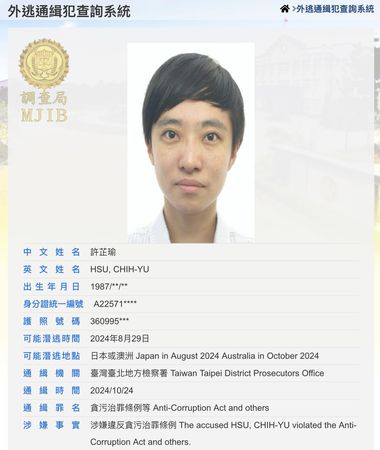 ▲許芷瑜被列為外逃通緝犯。（圖／翻攝自調查局）