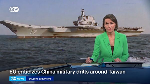 《德國之聲》報導中共對台軍演，卻被抓包內容使用《央視》在軍演前的採訪畫面。（翻攝自 DW News YouTube）