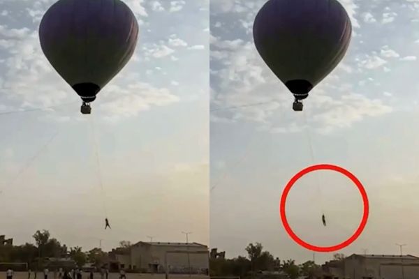 ▲▼他緊抓繩索「拉上18m高空」墜地慘死。（圖／翻攝自X）