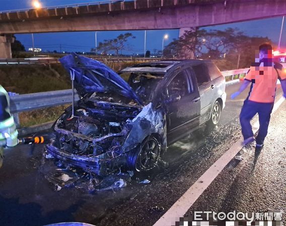 ▲國道1號南向315.3公里台南新市路段，昨(11)日晚間6時許發生一起火燒車案            。（圖／記者林東良翻攝）