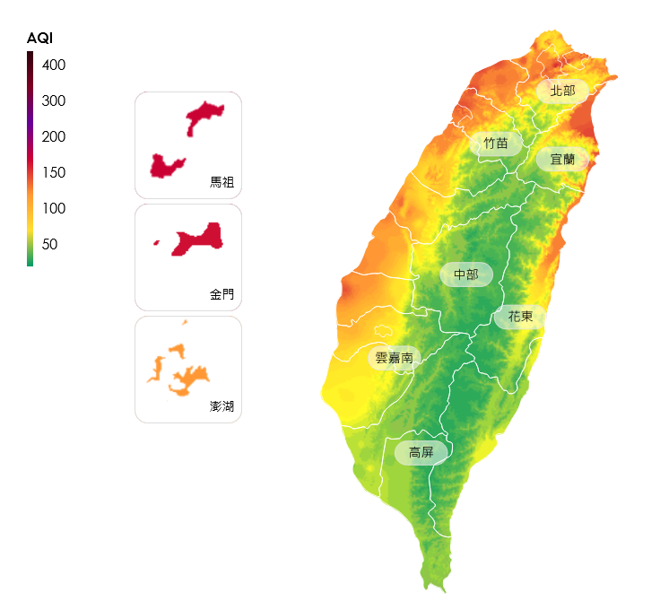 ▲▼4/13上午空氣品質監測。（圖／翻攝環境部空品監測網）