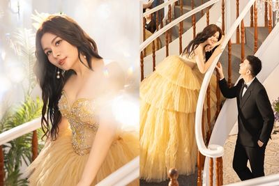 董仔穿上金色禮服曬「絕美婚紗照」擁吻海力！　羞曝兩人結婚原因
