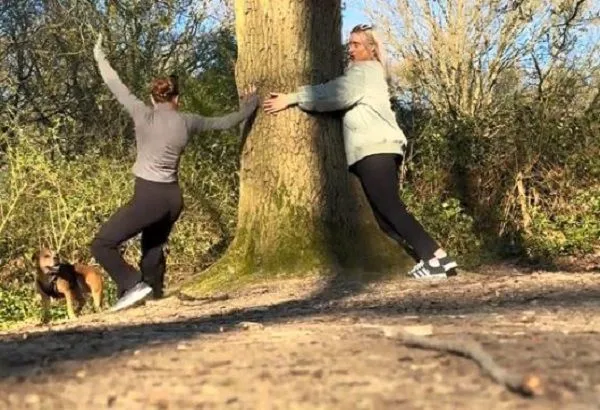 ▲汪嗨玩牽繩「絆倒主人腿」　還偷走髮圈瘋跑場面逐漸混亂。（圖／翻攝自TikTok／@hayley.sibley）