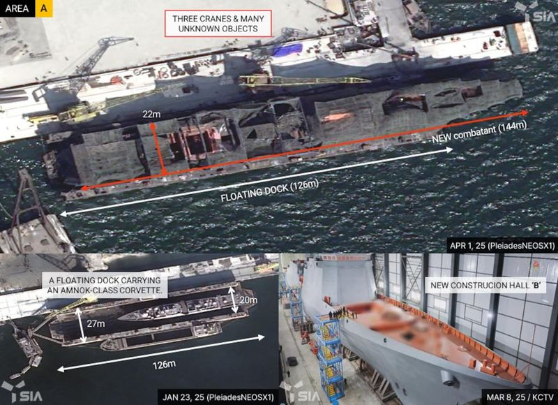 ▲▼衛星影像顯示，北韓正在南浦造船廠興建規模龐大的飛彈護衛艦，金正恩去年底曾前往視察。（圖／翻攝自大韓民國統一部）