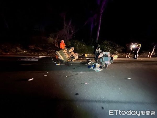 ▲機車撞上耕耘機釀1傷。（圖／記者楊漢聲翻攝）