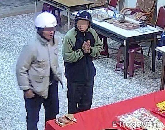 ▲苗栗縣卓蘭鎮供稱財神爺的先師廟神像金牌遭竊，警方根據影像鎖定2名慣竊涉案。（圖／記者楊永盛翻攝）