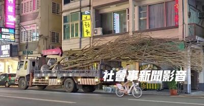 衝擊畫面曝!高雄貨車載「超巨樹木」鬧區趴走 騎士嚇壞狂躲