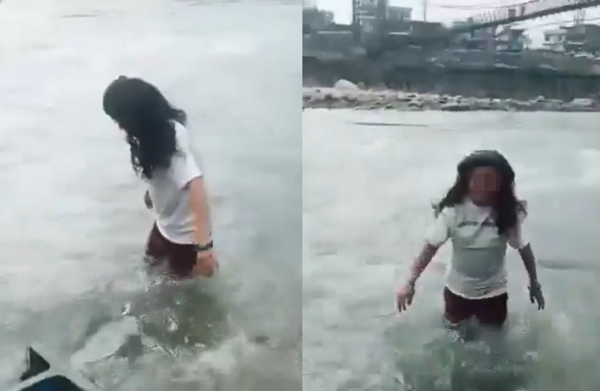 女遊客嗨跳進恆河源頭自拍　「瞬間消失在女兒眼前」奪命畫面曝。（圖／翻攝自X）