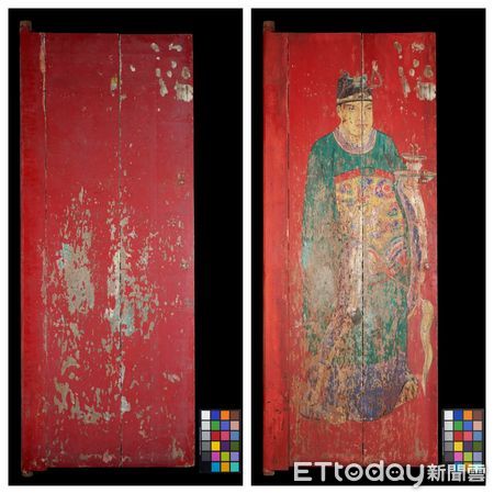 ▲台南市一般古物「陳德聚堂神荼鬱壘門神彩繪」，經過國立台南藝術大學吳盈君副教授團隊進行修護、清整與加固工作後，使得原本陳玉峰藝師的彩繪層以其原有的樣貌，再現風華。（圖／記者林東良翻攝，下同）