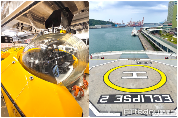 ▲極地探險船「日月合朔號Scenic Eclipse II」潛水艇和停機坪。（圖／記者彭懷玉攝）