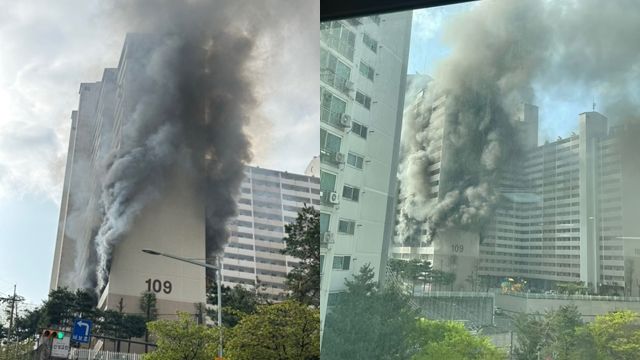 ▲▼南韓首爾市冠岳區奉天洞一棟21層樓住宅發生嚴重火警。（圖／翻攝自X）