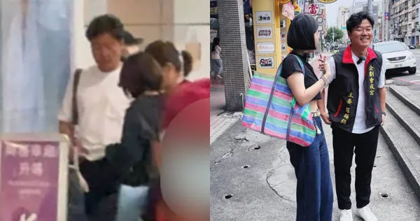 讀者在高鐵站巧遇羅PD，他與陪沈團的沈合照也穿同套衣服。（圖／讀者提供、翻攝自沈IG）